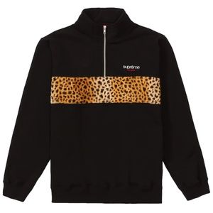 Supreme Leopard Panel Quarter-Zip Sweater